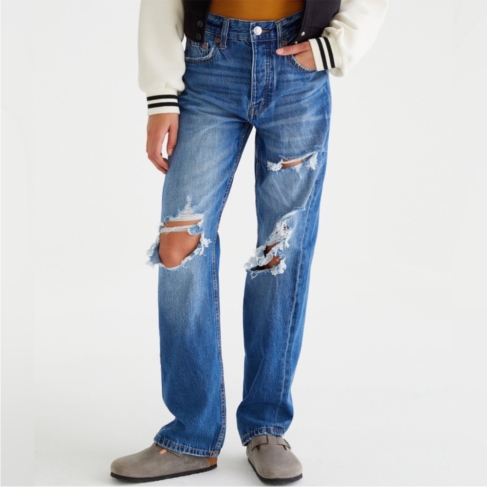 Aeropostale High Rise 90’s Baggy Blue Jeans with Distressed Style
